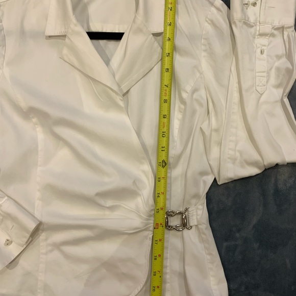JONES NEW YORK | M | White cotton long sleeve blouse wrap with silver buckle - Picture 5 of 10